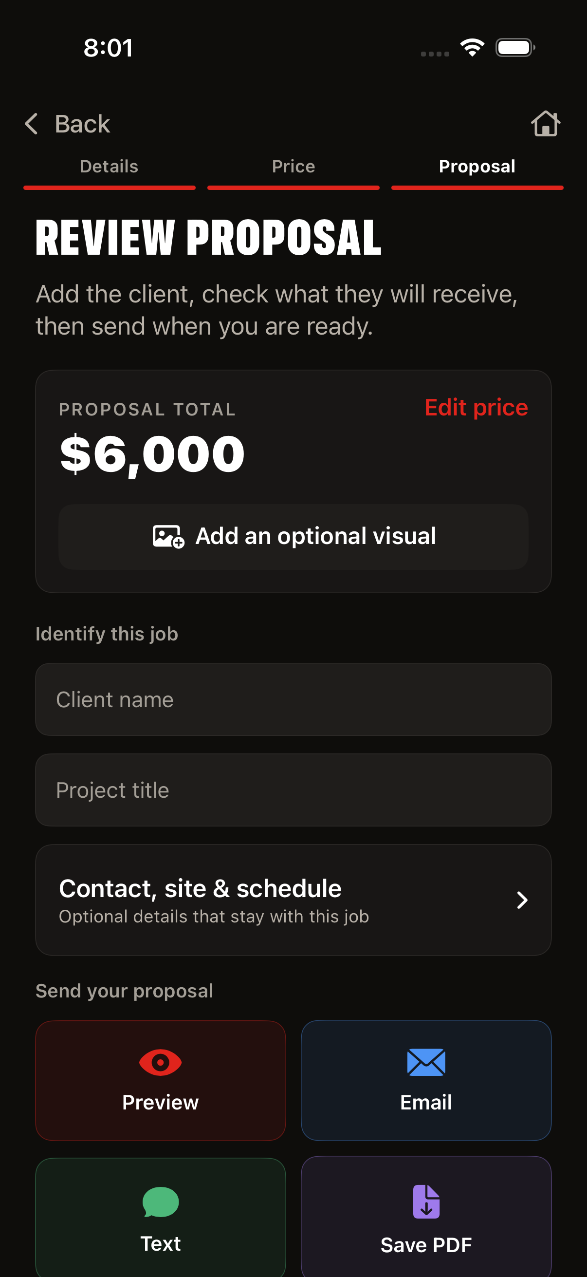 MuralOS client document screen with preview and delivery options